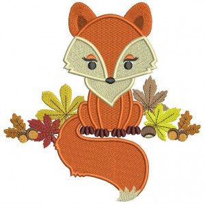 Cute Fall Fox Filled Machine Embroidery Design Digitized Pattern
